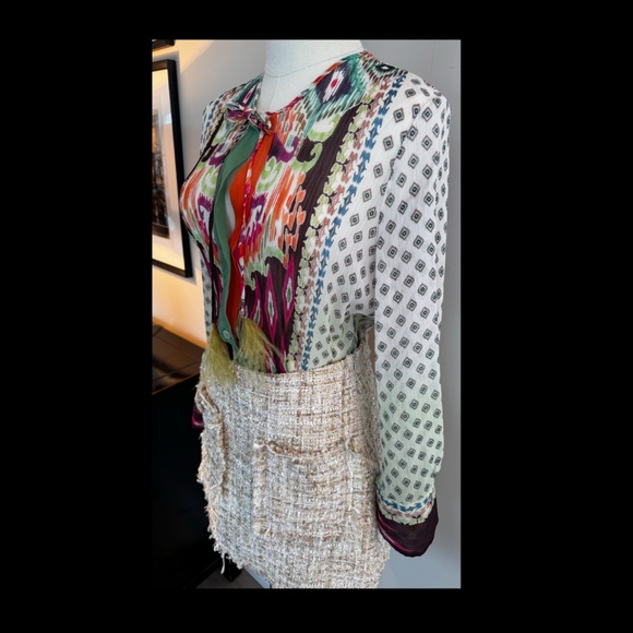 Zara printed blouse feather fringed ties - Picture 3 of 3